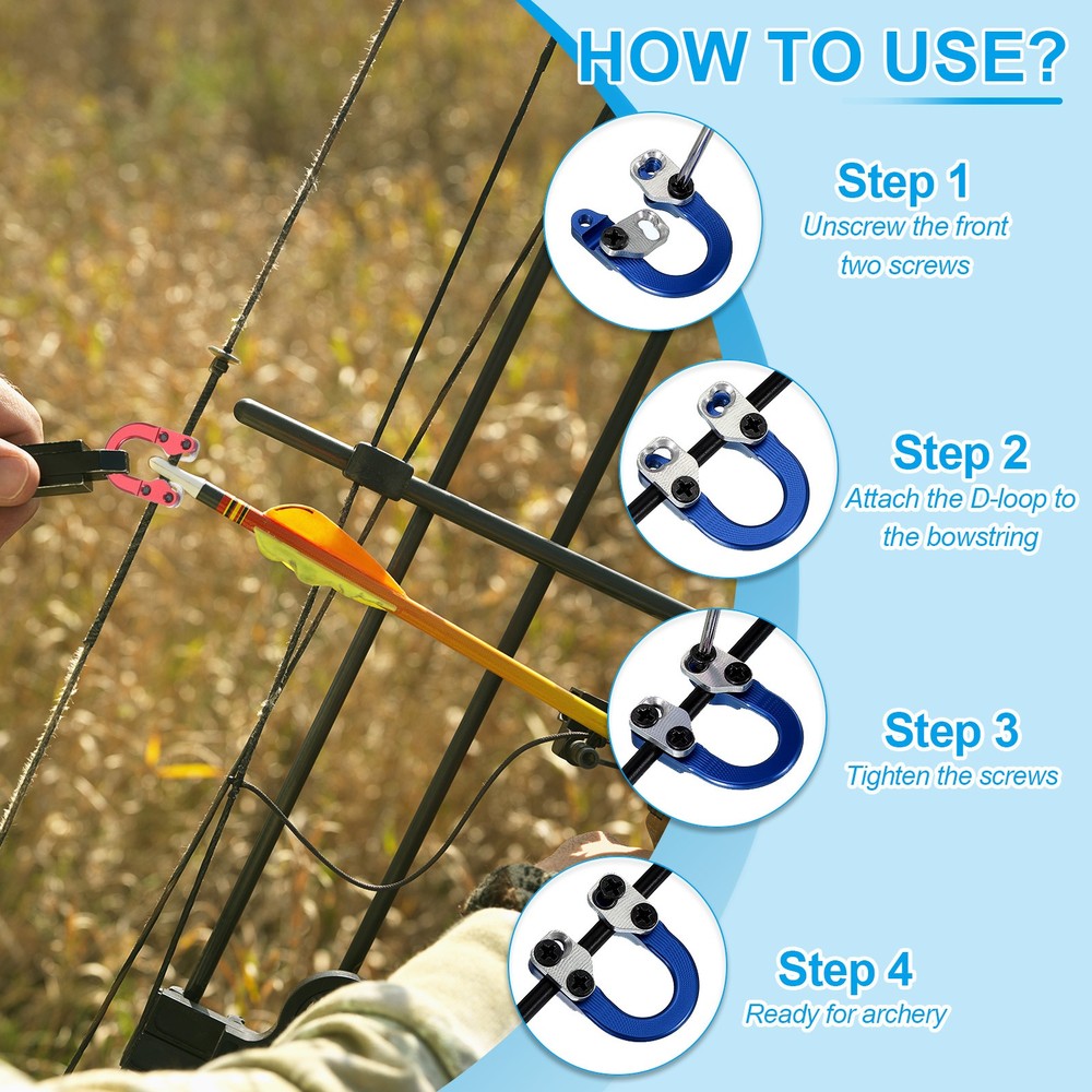 Archery D Loop, 2 Set Compound Bow Metal U Nock D Ring Nocking Release, Blue