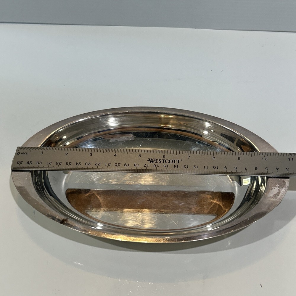 Vintage Silver Plate Oval Bowl Serving Dish Trinket Tray Decorative Handles