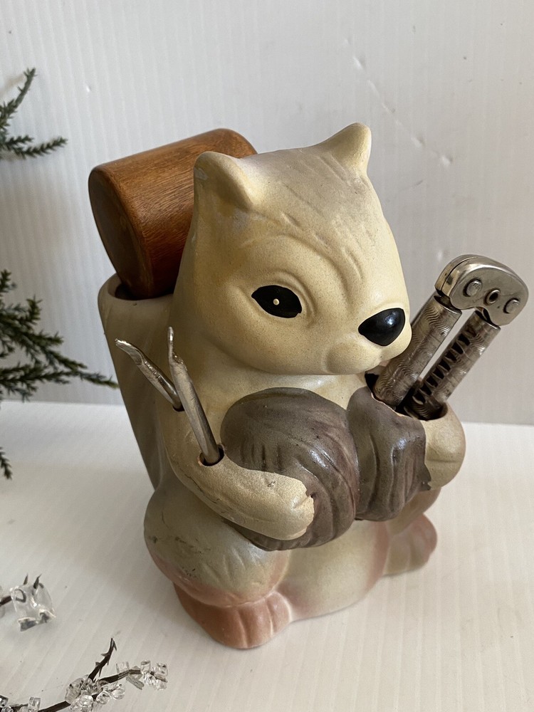 Nutcracker Squirrel Figurine & Pick Holder Picks And Nut Crackers Vtg Decor Read