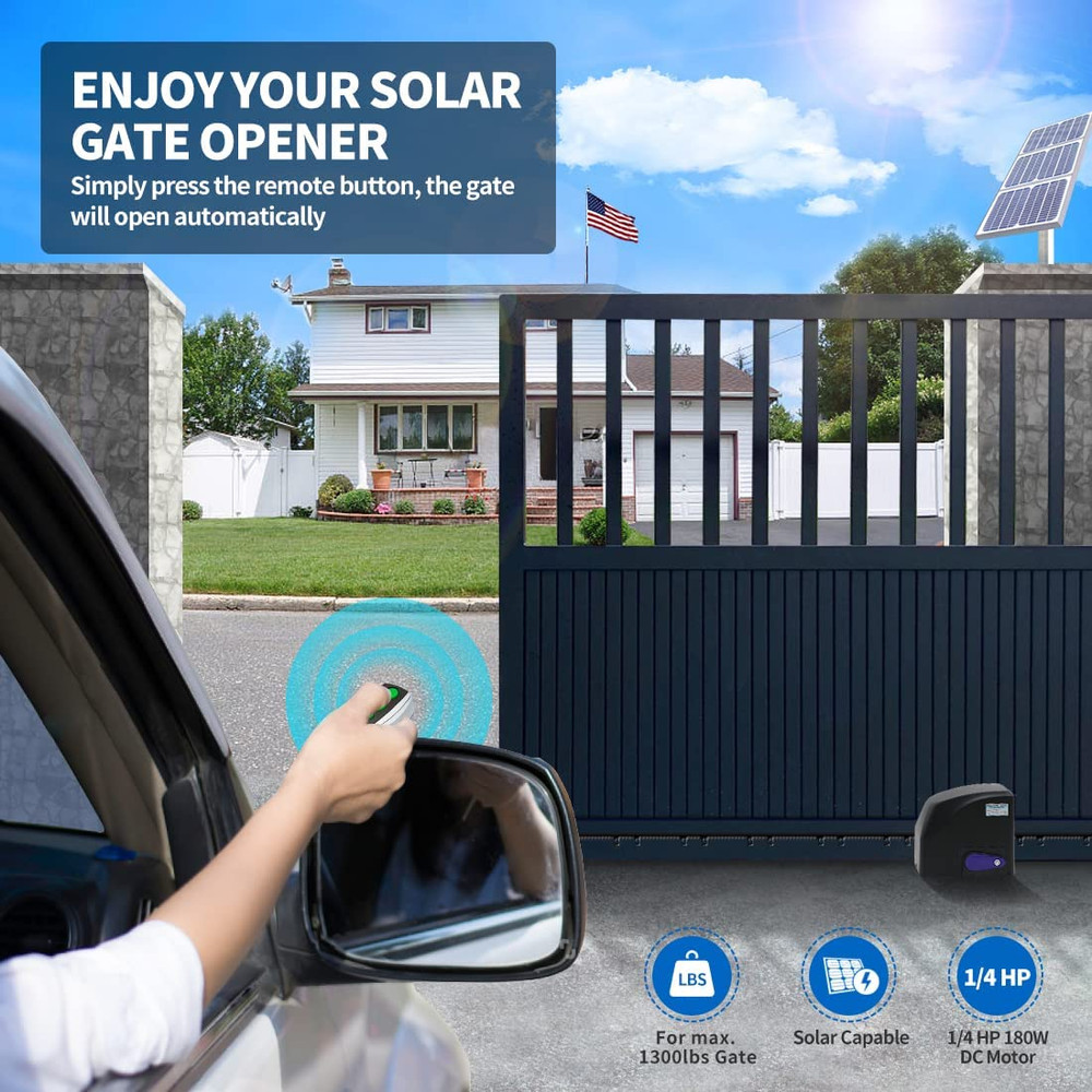 Electric Gate Operator Battery Powered with Solar Panel Remote Control Kit