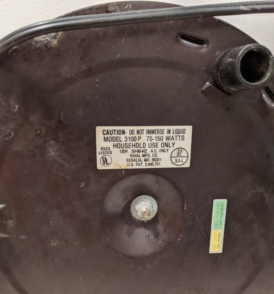 Vintage Brown Crock-Pot Rival 3100P