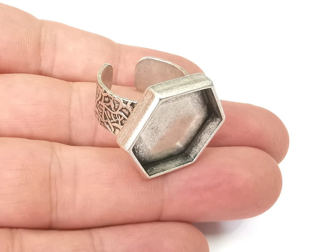 Hexagon Ring, Branch Ring Blank Setting, Cabochon Mounting Adjustable Resin Base