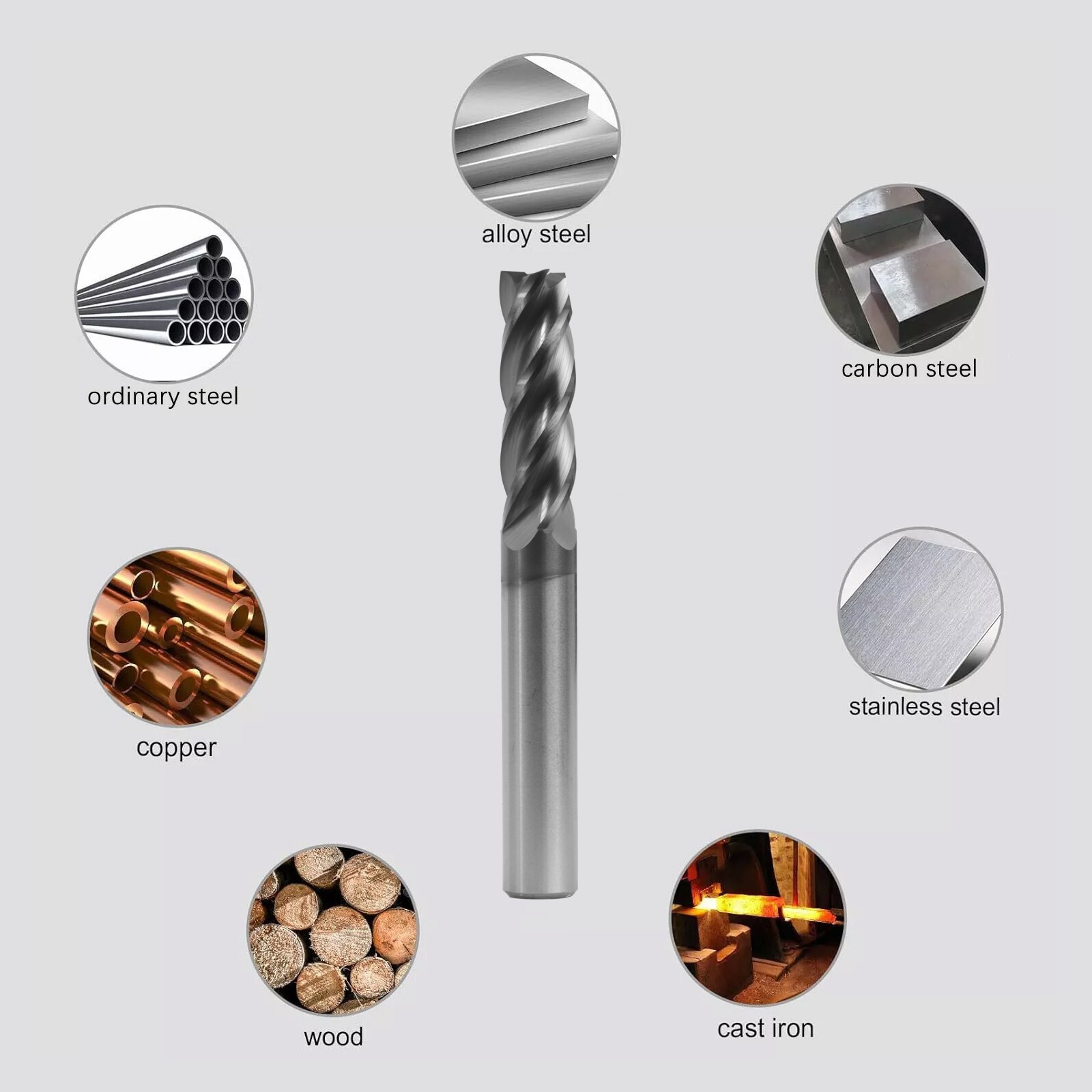 5PCS 4 Flute 3/8" x 1-1/4" x 3" Long Solid Carbide End Mill - AlTiN Coated