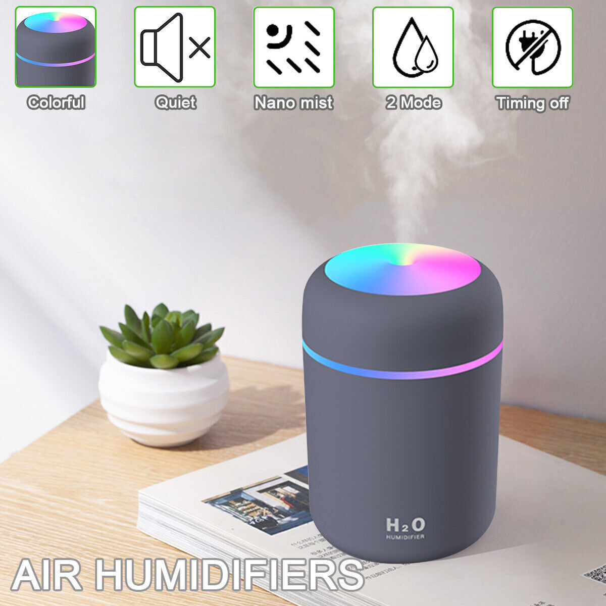 Portable USB Mini Humidifier Car Air Purifier Oil Aroma Diffuser Cool Mist 300ML