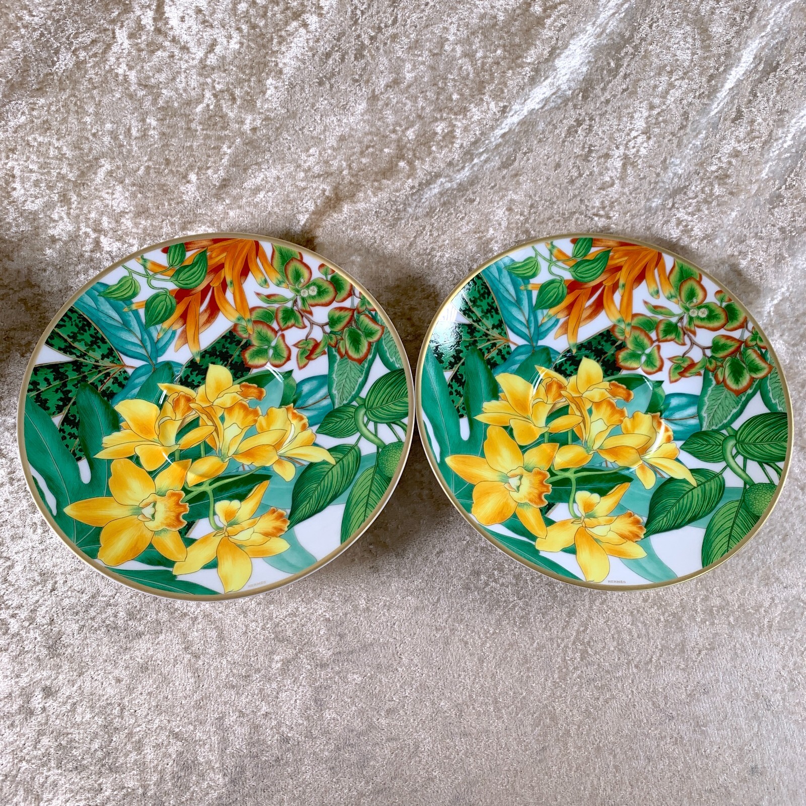 Hermes Large Breakfast Morning Soup Cup & Saucer Passifolia Porcelain 2 Sets