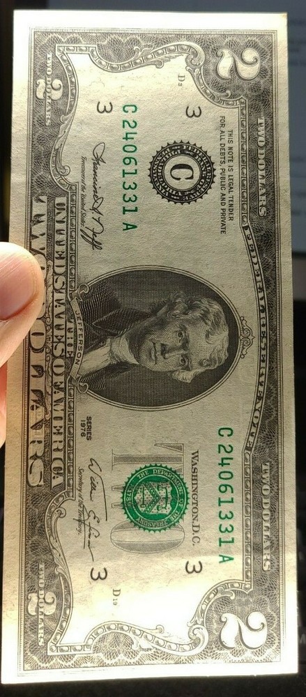 1976 $2 uncirculated error note Over-inking, shift, cut & bleed errors very rare