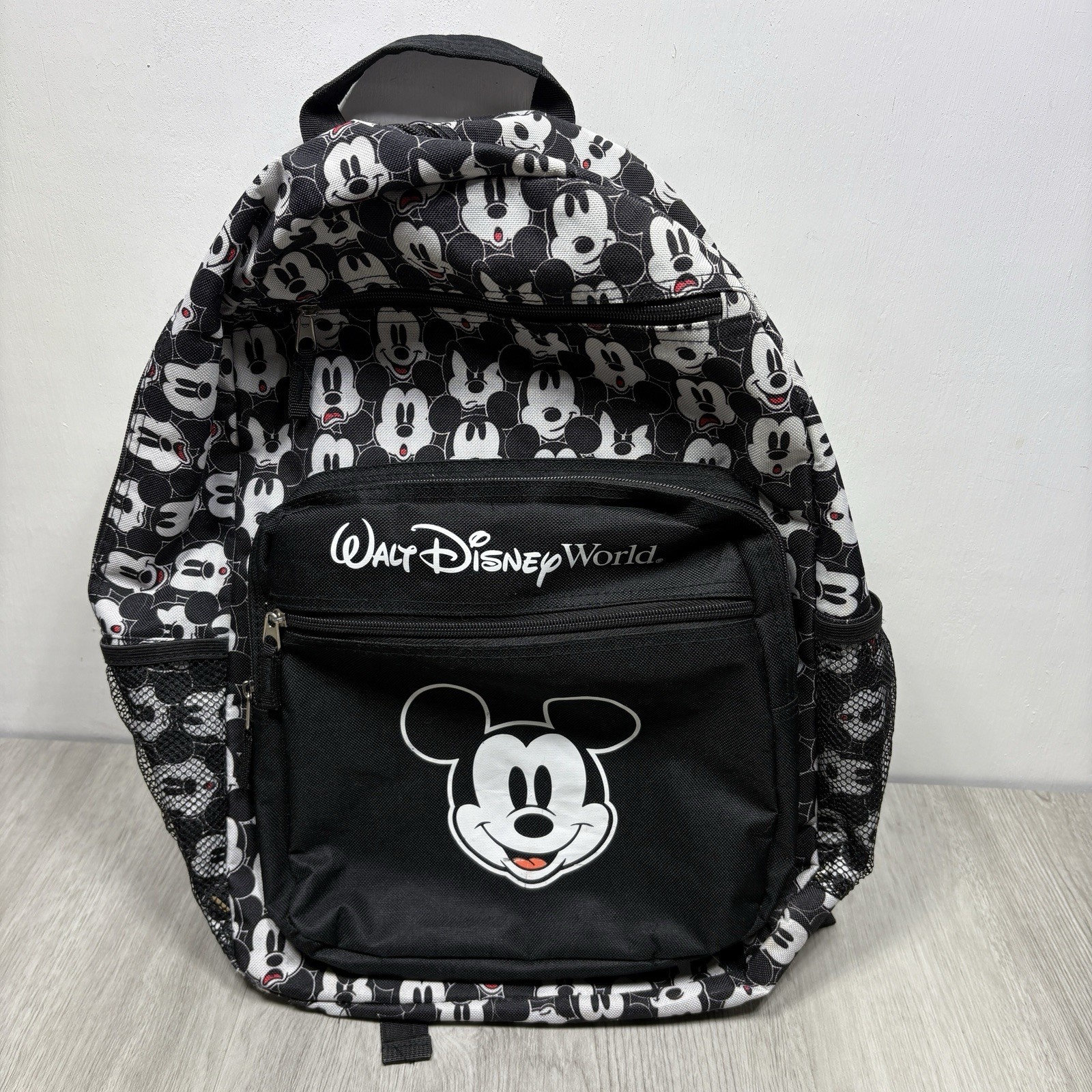 Walt Disney World Backpack Mickey Mouse All Over Print Mickey Net Side Pouches