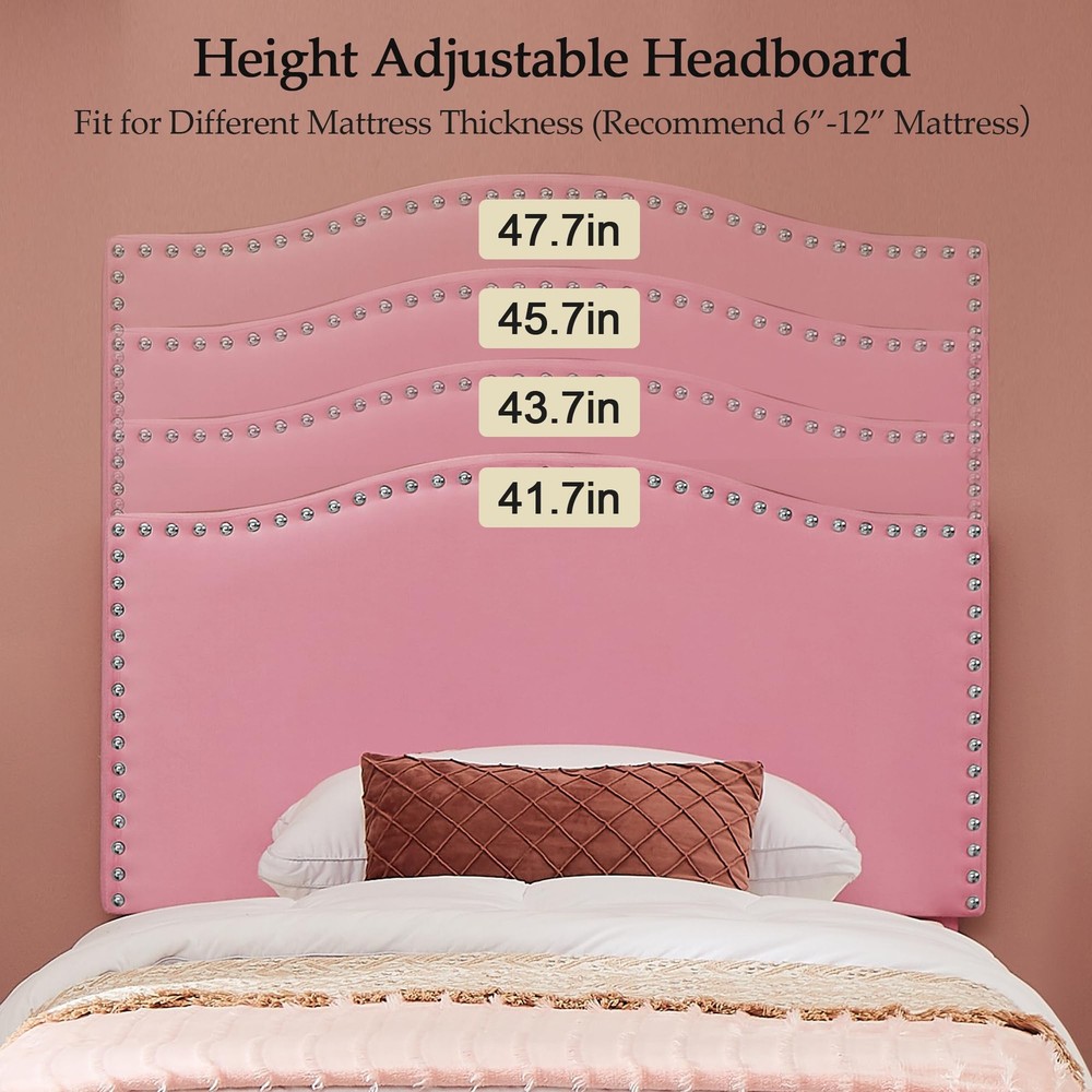 Twin Bed Frame, Platform Bed Frame with Adjustable Height Upholstered Headboa...