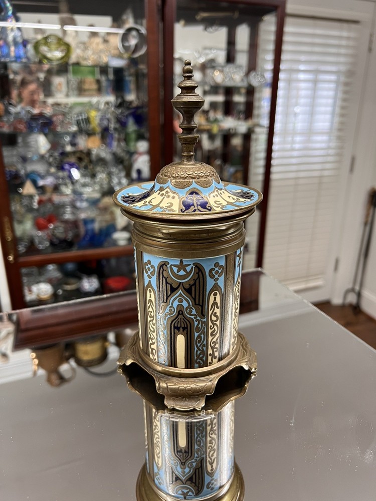 Antique Mid Eastern Brass Enamel Lidded Jar