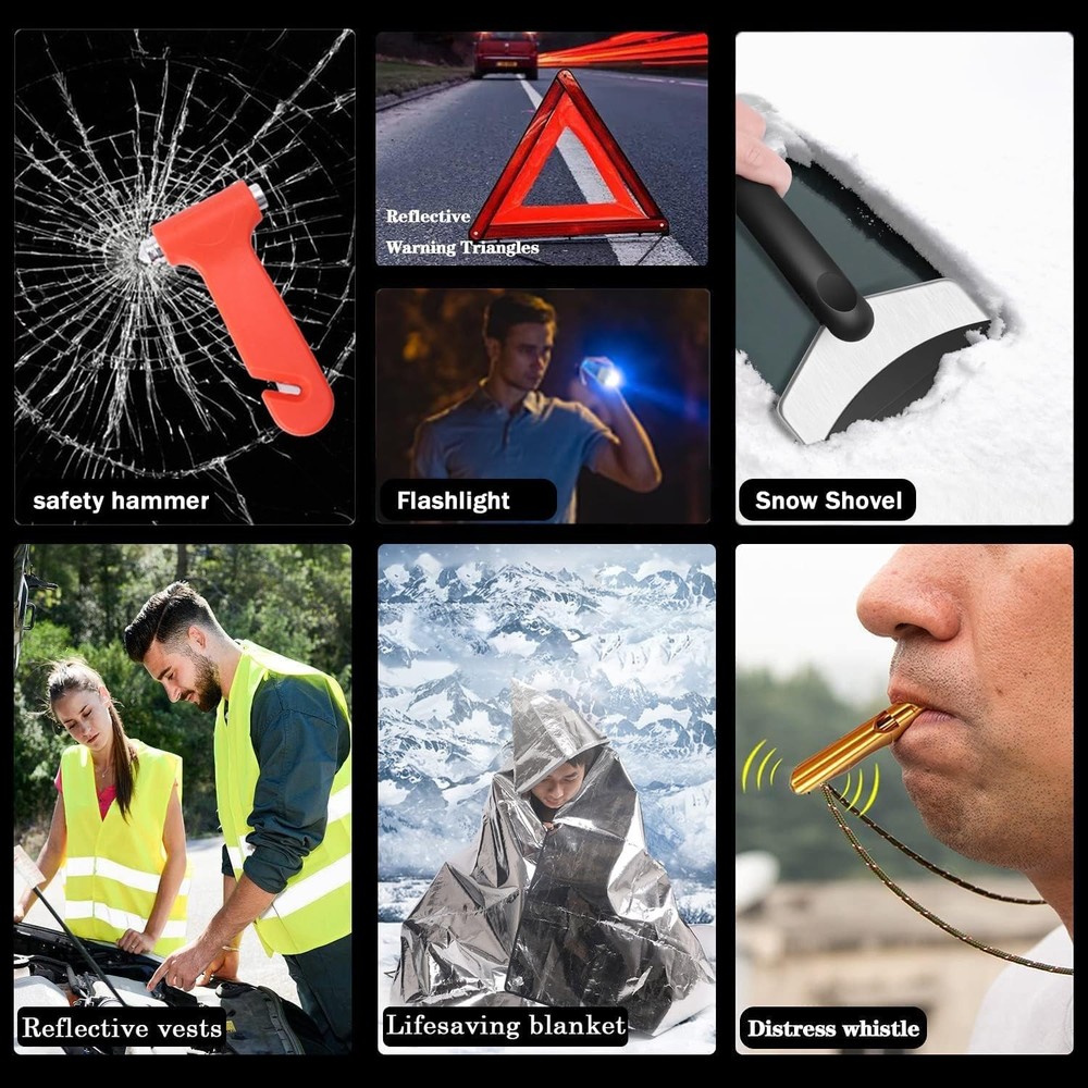 Durable Roadside Assistance Kit with Tools, Jumper Cables & Survival Tools