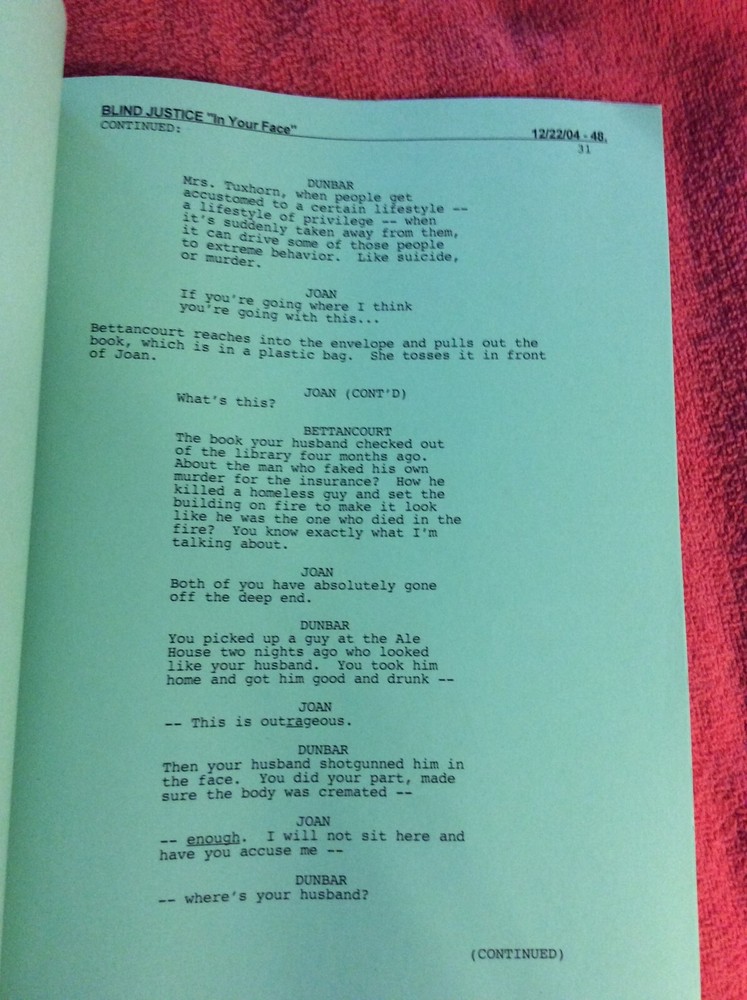 ORIGINAL SCRIPT BLIND JUSTICE IN YOUR FACE STEVEN BOCHCO RON ELDARD NICHOLS