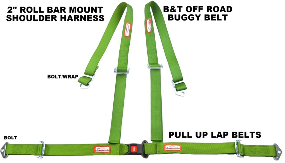 SEAT BELT OFF ROAD 4 POINT PUSH BUTTON BUCKLE HARNESS LIME GREEN 2"