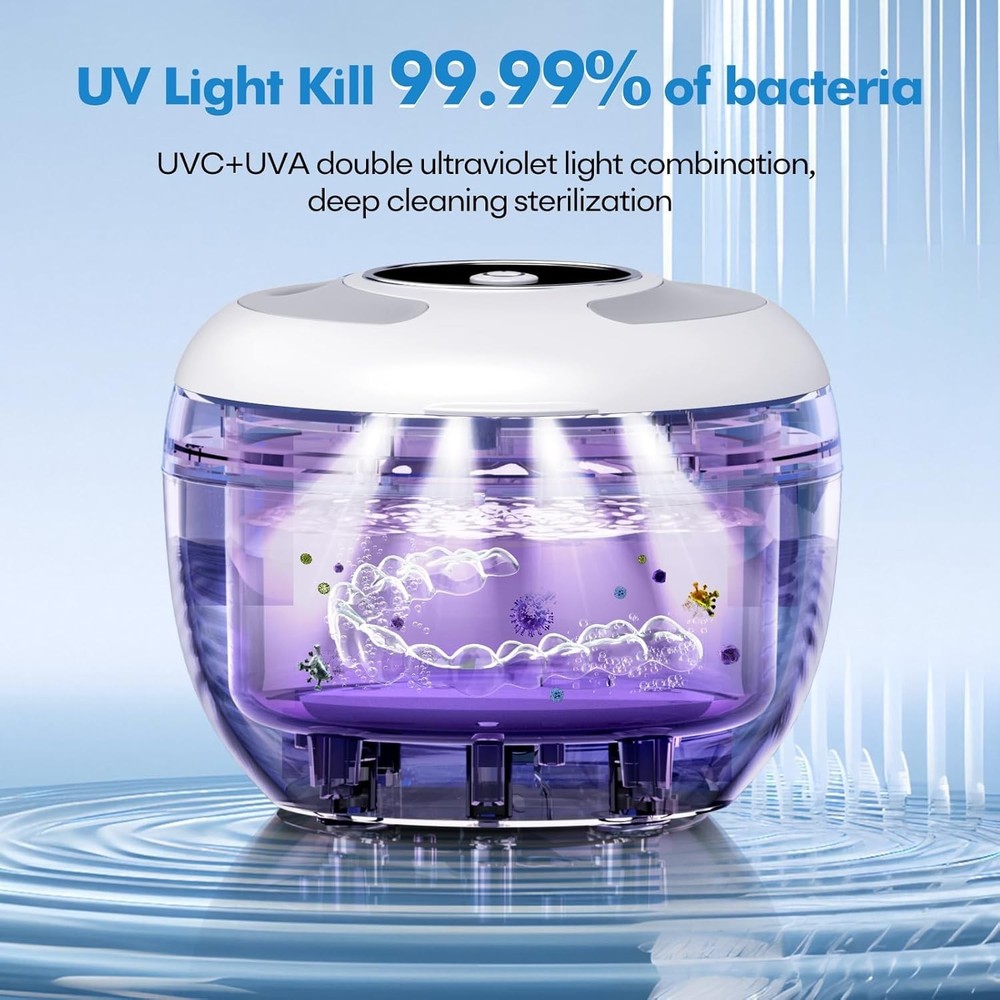 Portable Ultrasonic Retainer Cleaner – 4 Modes & UV Light Technology, White