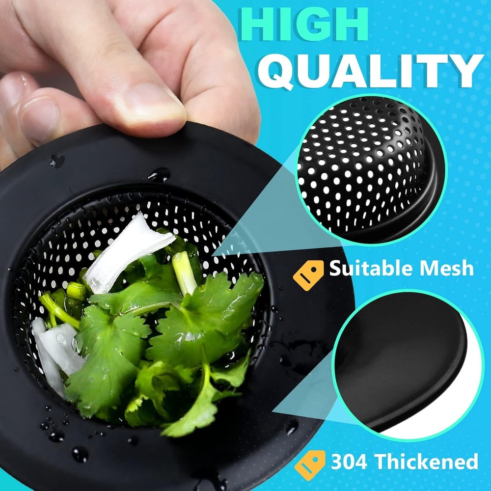 Sink Drain Strainer, 2 PCS Kitchen Strainer - Upgraded Large Wide Black
