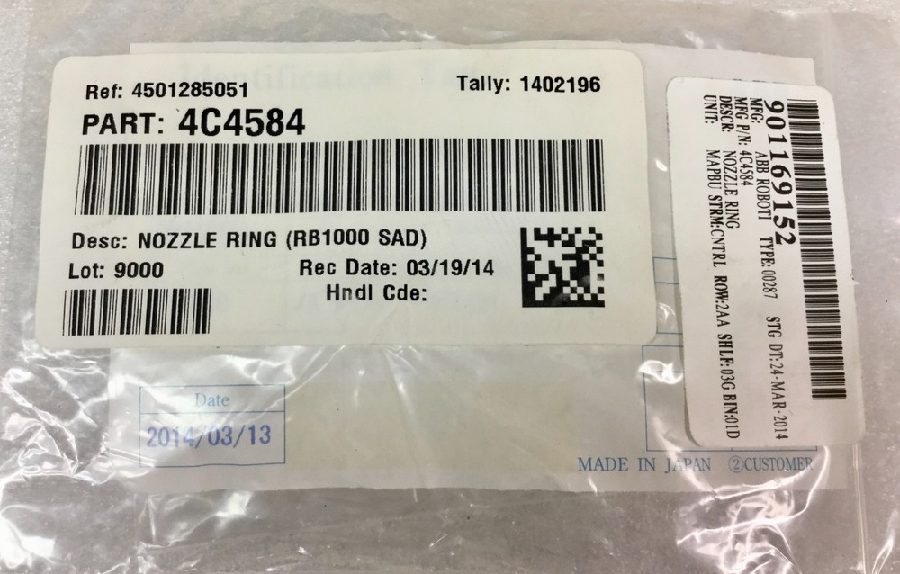 ABB ROBOTICS 4C4584 NOZZLE RING RB1000 SAD NEW IN PKG