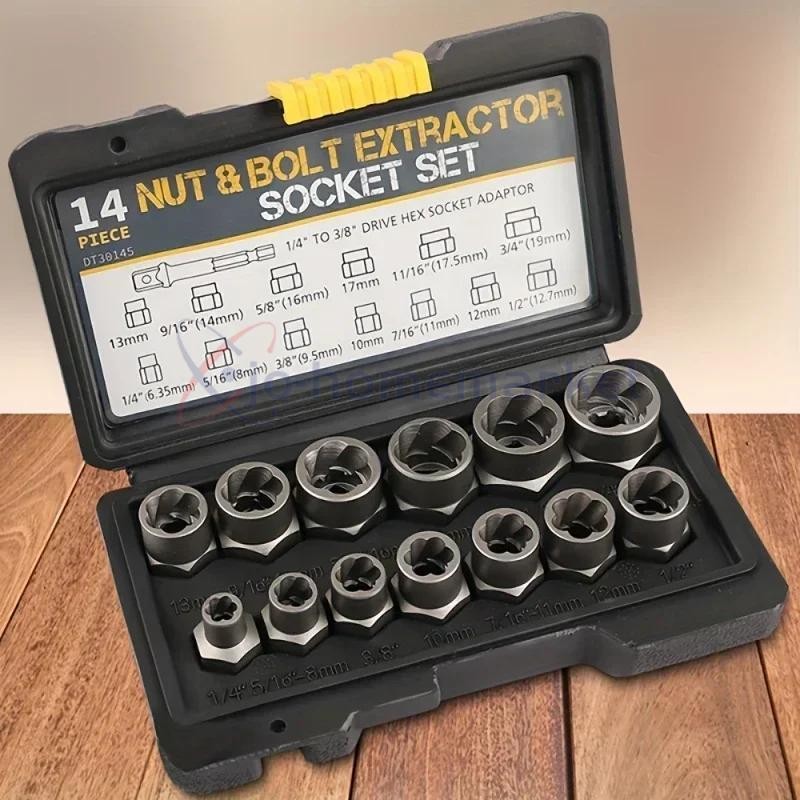 14 Pcs Nut & Bolt Extractor Kit, of Bolt Removal Tool Set, Extractor Socket Tool
