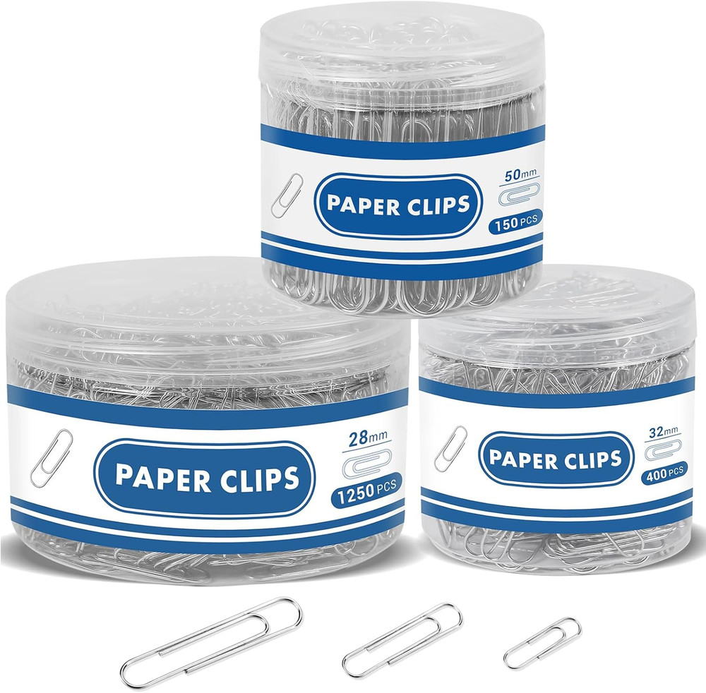 1800 Paper Clips Assorted Sizes Large, Medium and Small, Durable and Rustproof,