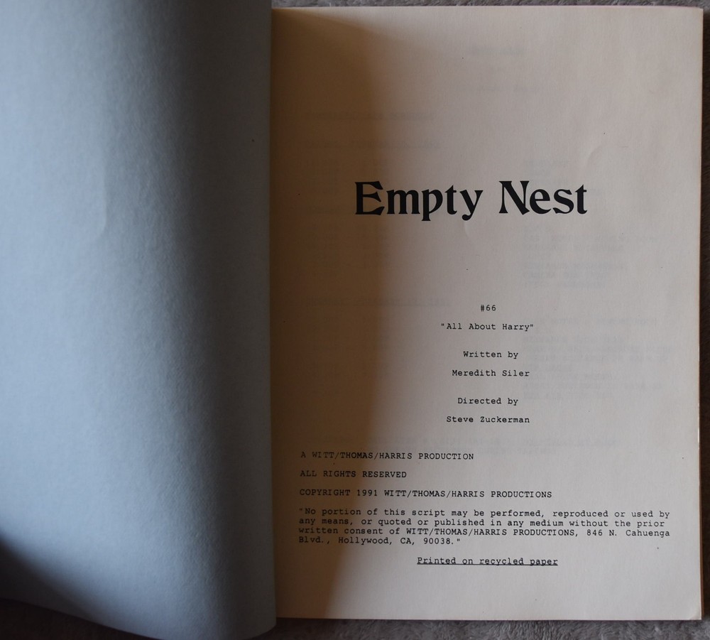 1991 Empty Nest (All About Harry) Original Screenplay Script