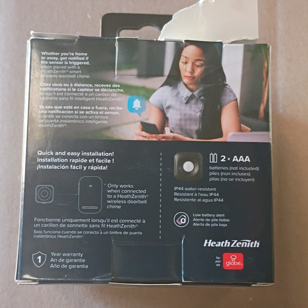 HeathZenith Wireless Battery Motion Sensor Black 120° 12ft Indoor Compatible