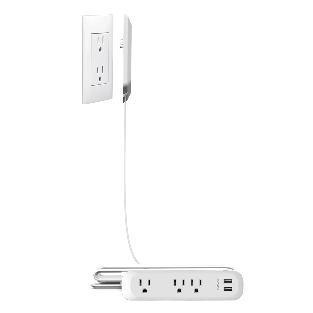 Flat-Outlet Extender with 3 Receptacles, Ultra-Thin Wall Plate Plug with Cord...