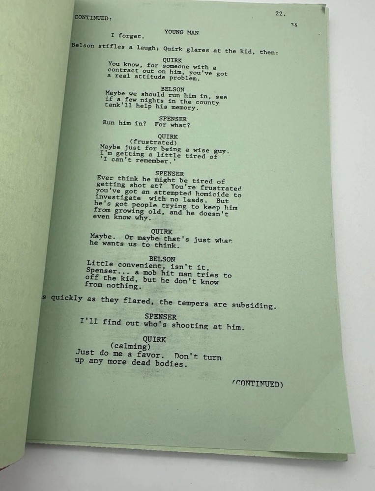 1986 Spenser For Hire Script Screenplay Revised Final Draft Bielak WB TV