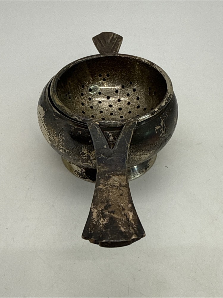 Vintage Silver Plated Tea Bag Strainer with Handle and Catch Dish, EPNS
