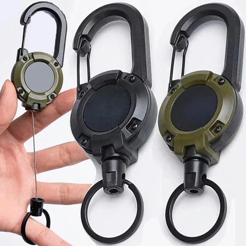 1/2/4Pcs Retractable Heavy Duty Carabiner Reel Keychain Steel Wire Badge Holder