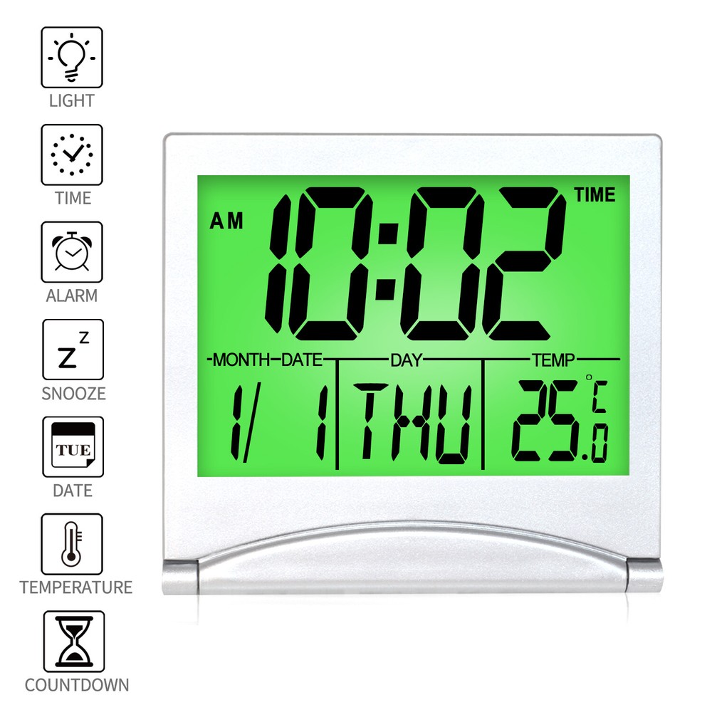 Betus Digital Travel Timer LCD Clock with Backlight - Compact LCD Desk Clock