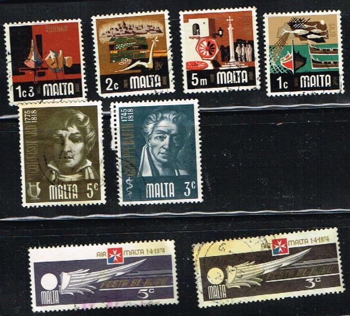8 Malta Stamps Various Denominations
