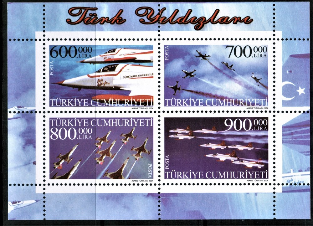 TURKEY, MODERN PLANES JETS, MNH, 2004