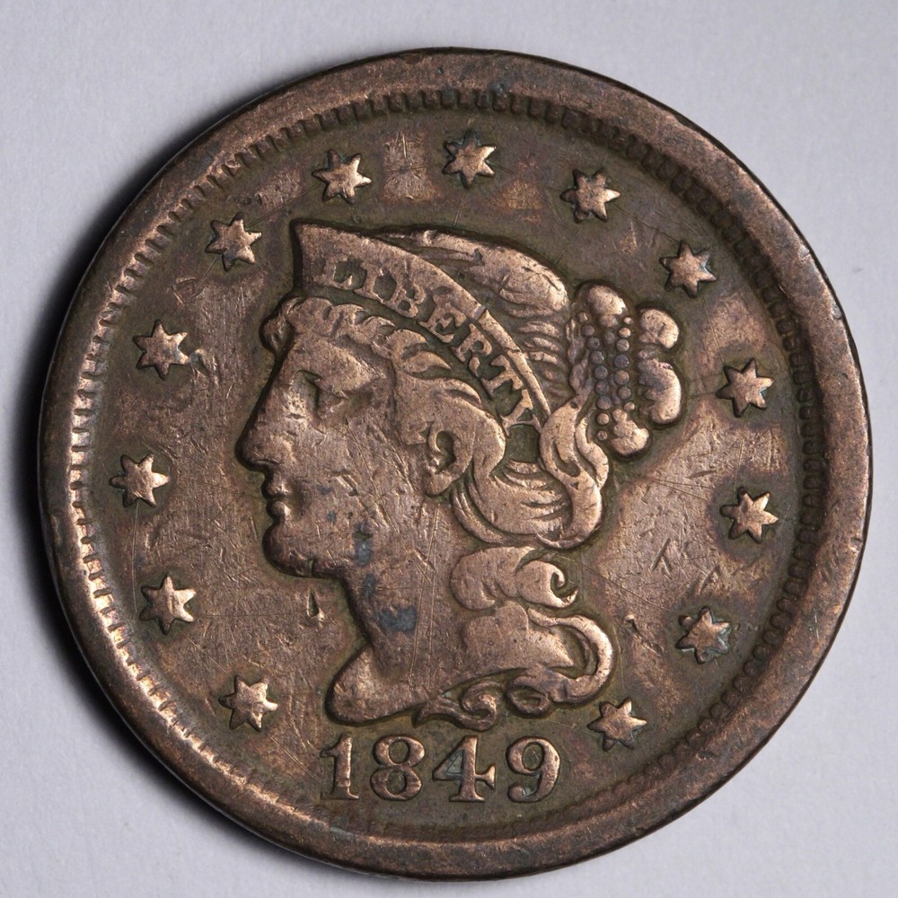 1849 Braided Hair Large Cent FINE E122 RCA