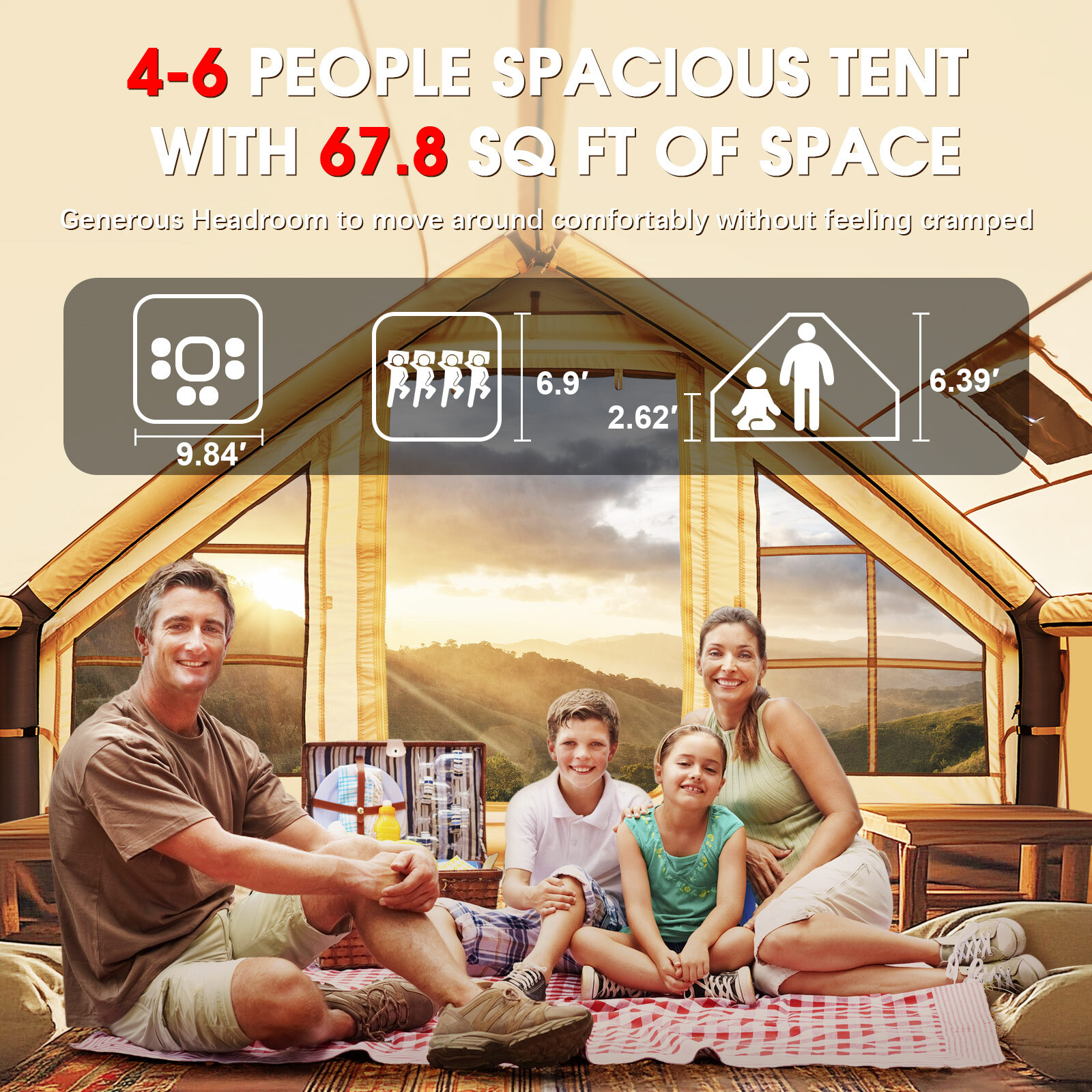 NAIZEA Inflatable Tents for Camping, Blow Up Tent & Hand Pump Stove Jack 6Person