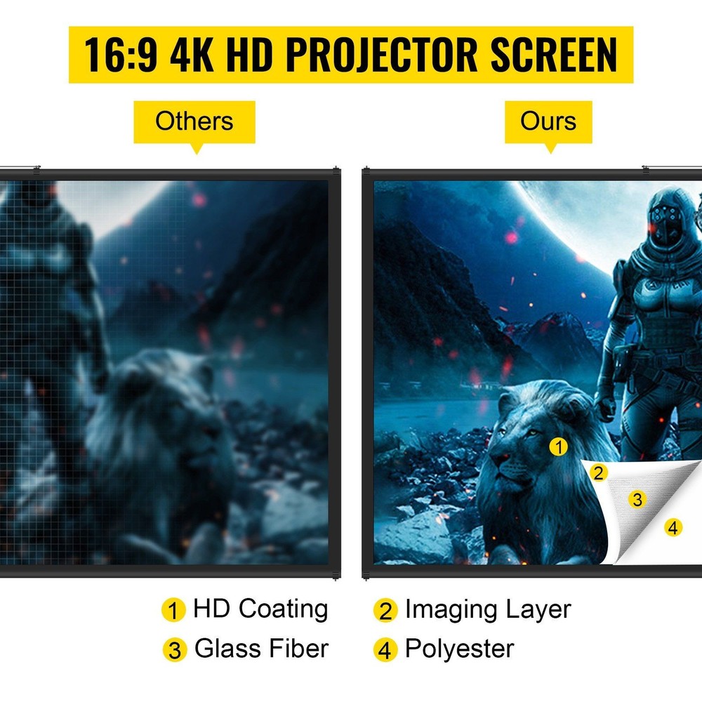 110in 16:9 4K HD Projector Compatible Screen Foldable Tripod Stable Support