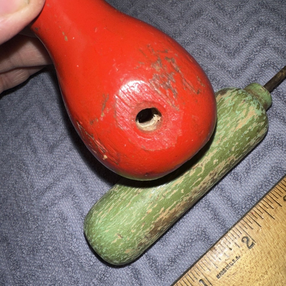 2 Antique Scratch AWL Wood Handle Leather Work Tools