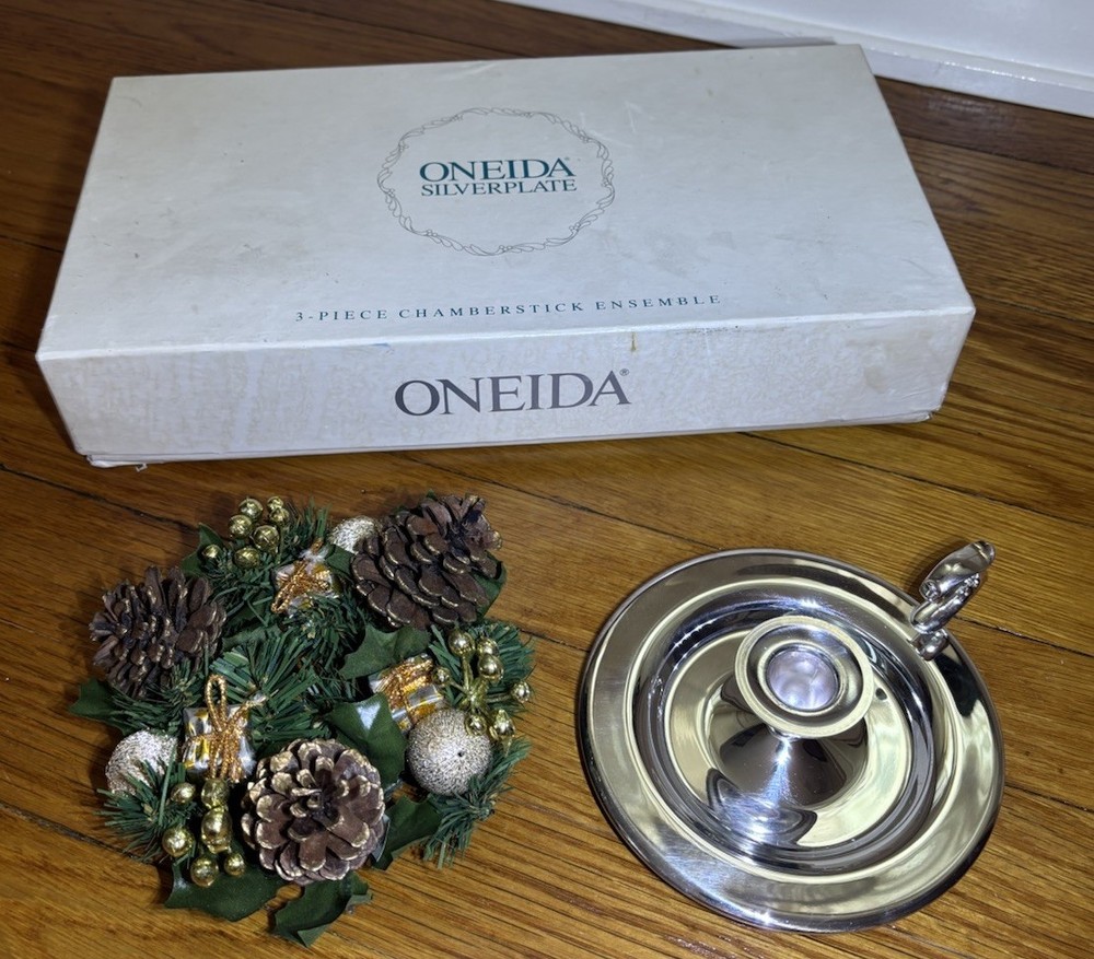 Oneida Silverplate Chamberstick Candle Stick Finger Holder & Ring Made in USA