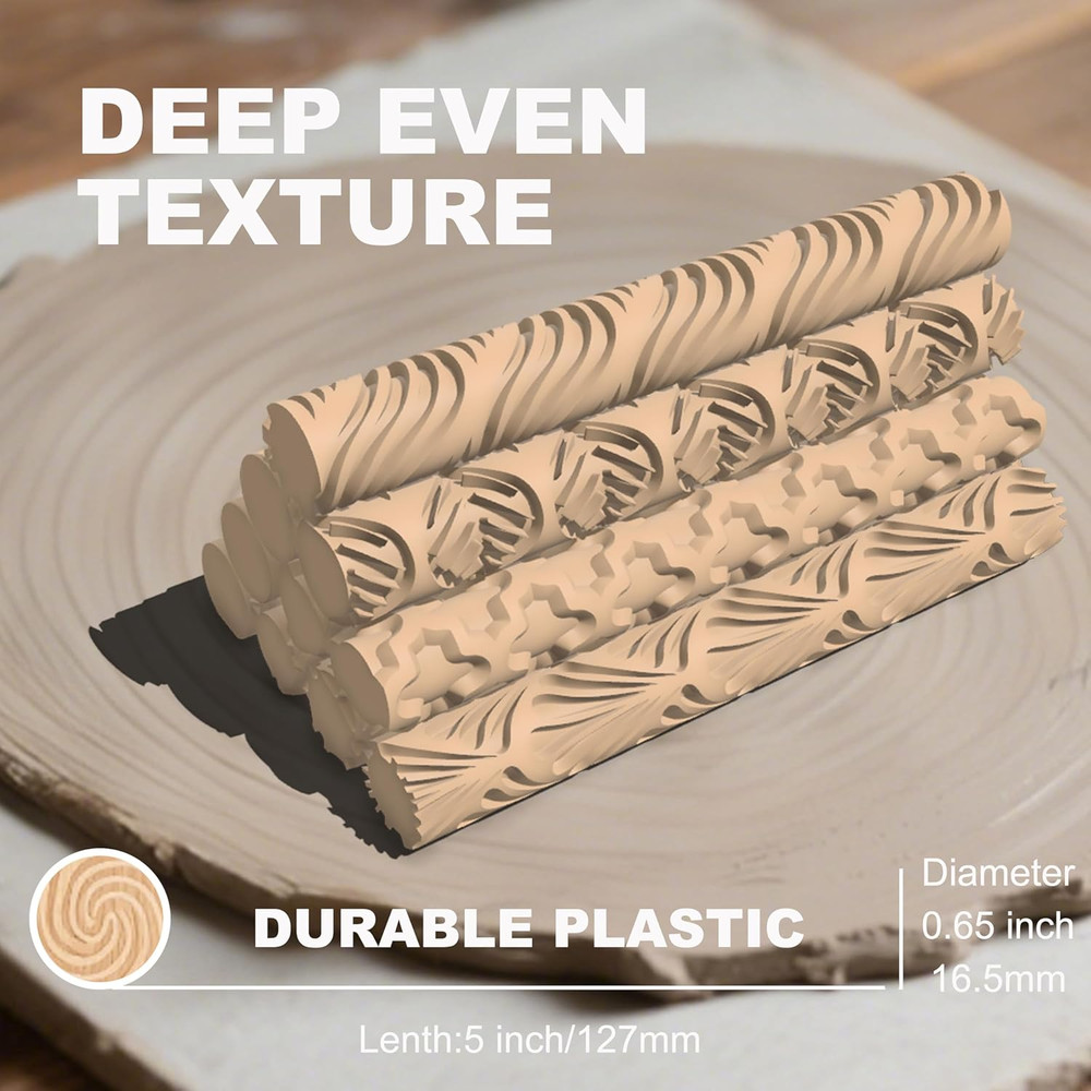 Clay Texture Rollers | 10-Pack Polymer Clay Texture Roller Set for Pottery & Cra