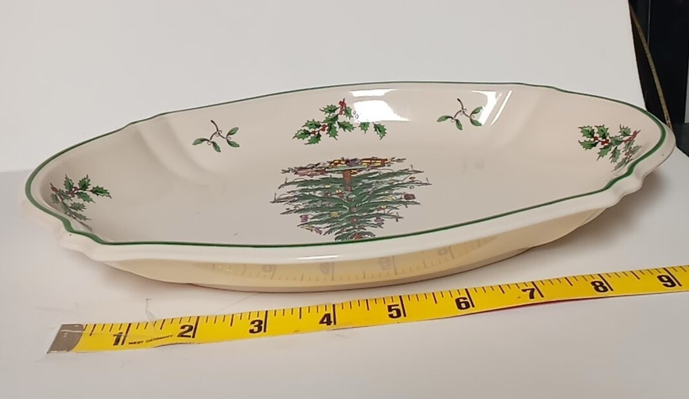 Spode Oval Tray, "Bless This Home" Christmas Tree Pattern
