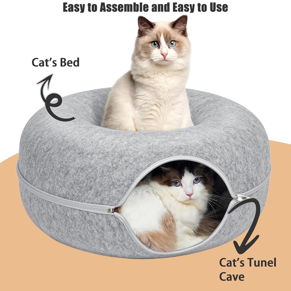 Cat Tunnel Bed Cave Interactive Cat Bed Donut Tube, Scratch Resistant 20x20x9''