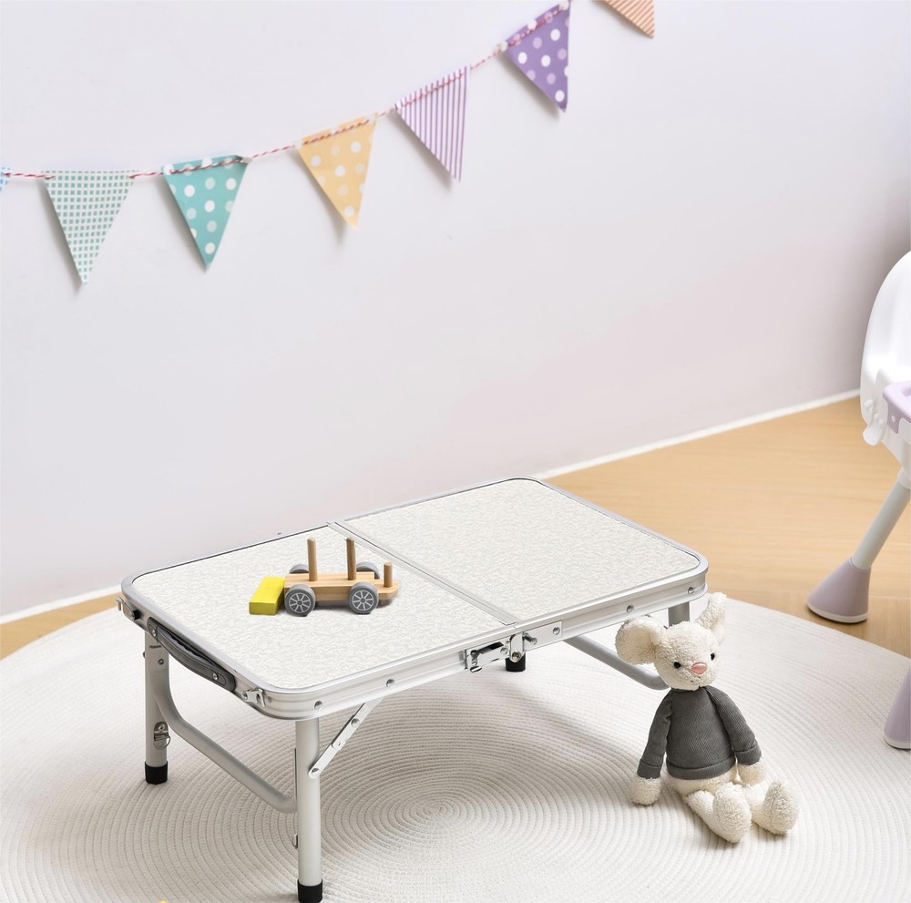 Adjustable Height Camping Table with Mesh Layer, 23.6" x 15.7" Portable Foldi...