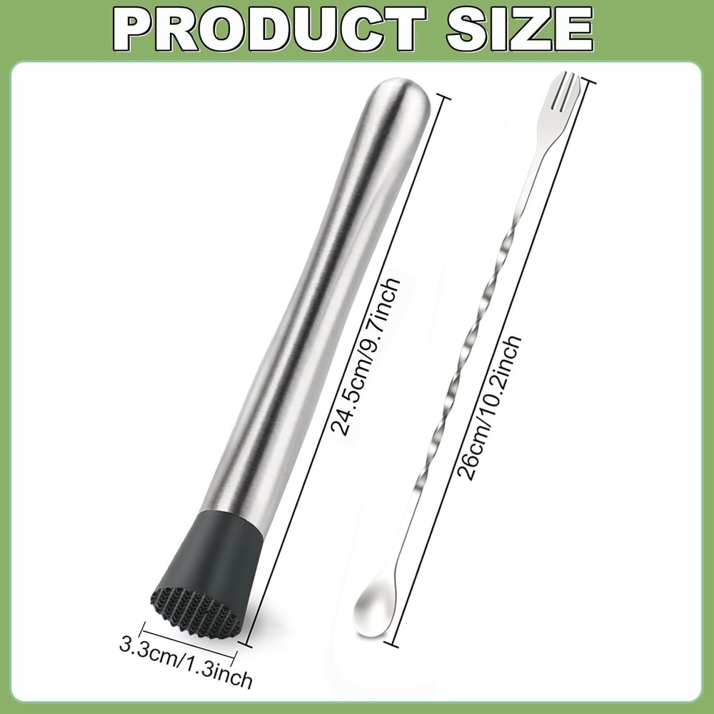 Versatile 4Pcs Muddler & Spoon Set for Mojitos and Cocktails - Safe Material