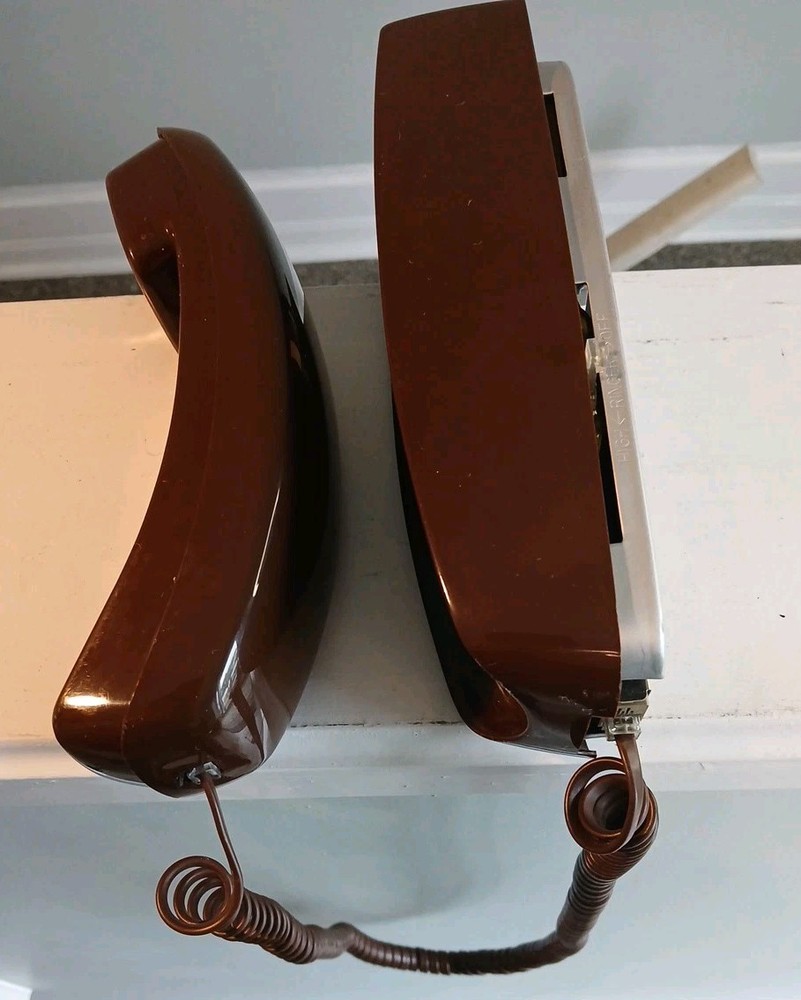 Vintage Push Button Wall Phone Telephone Chocolate Brown Untested