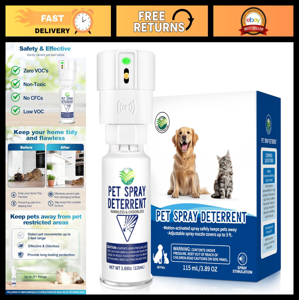 Motion Activated Cat Spray Deterrent Device - Odorless, Safe for Indoor Use, 3ft