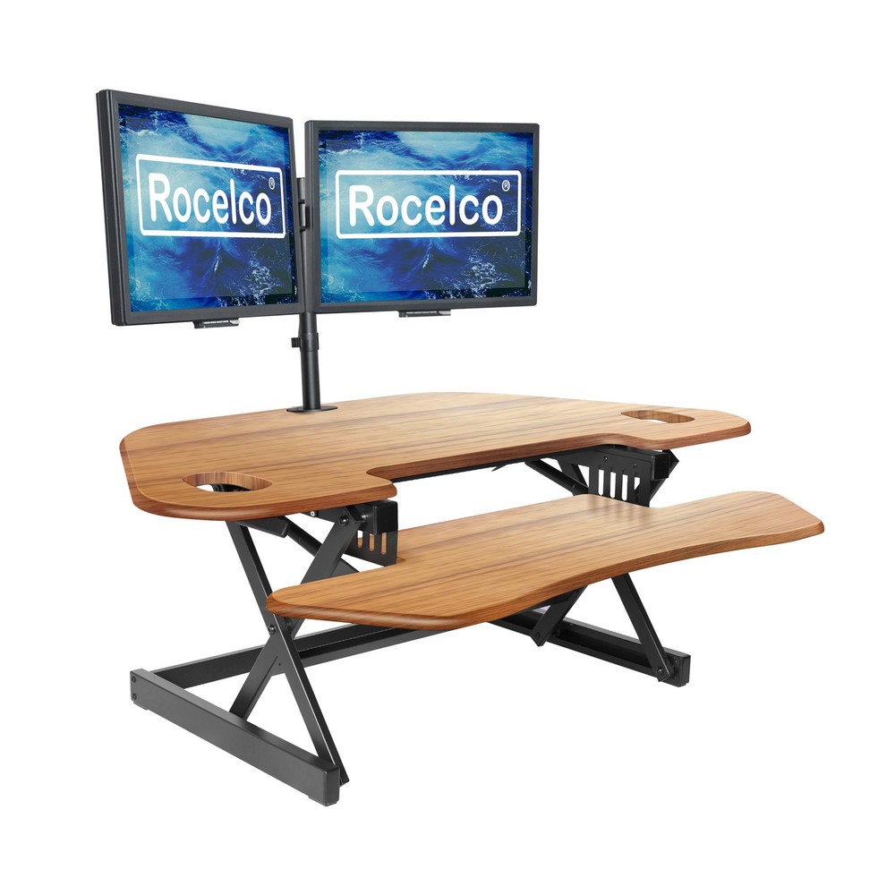 Rocelco 46" Large Height Adjustable Corner Standing Desk Converter - Quick Sit S