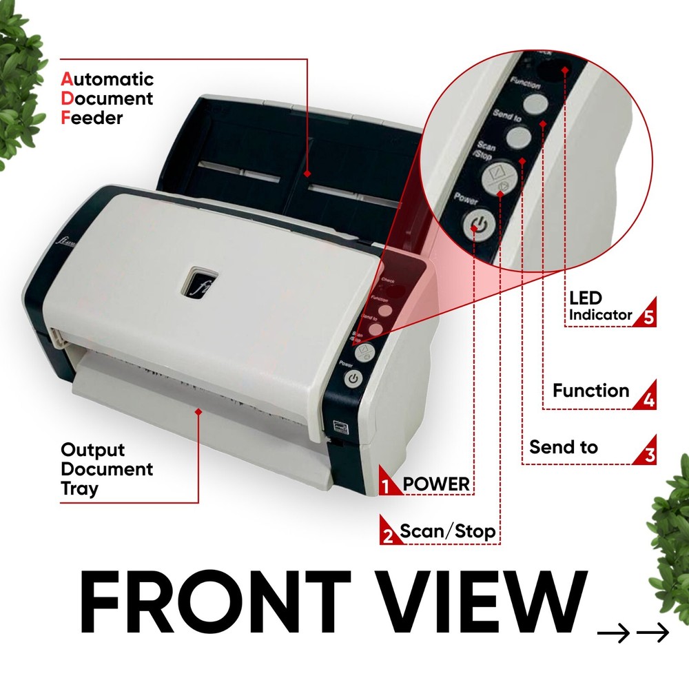 Fujitsu FI-6130Z Duplex Scanner w/NEW ZERO COUNT ROLLERS & Trays AC Adapter USB