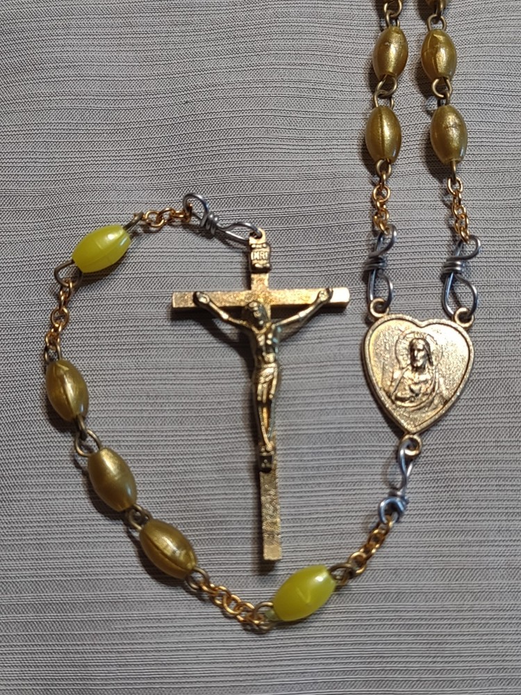 vintage catholic Saint Mary Immaculate  Heart Jesus Sacred Heart rosary 26"
