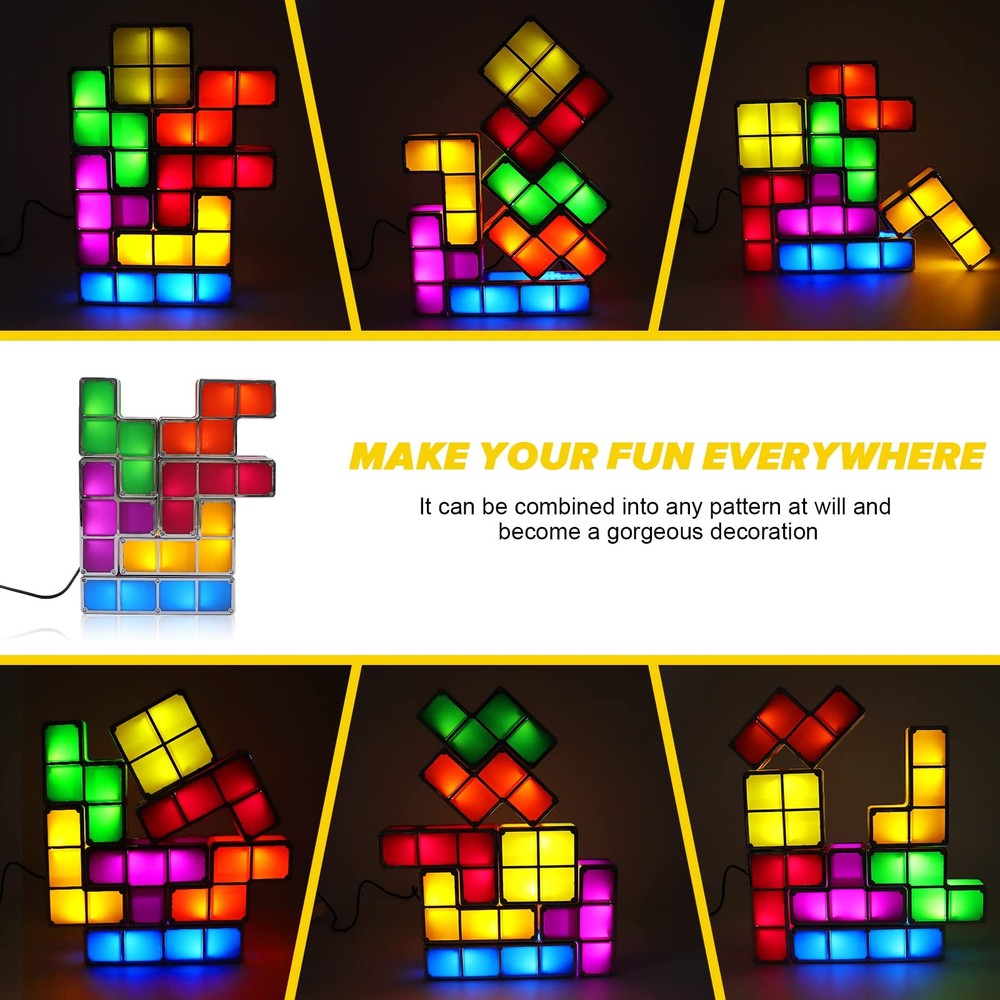 Night Light,DIY Stackable LED 7 Colors Interlocking Induction Novelty Desk La...
