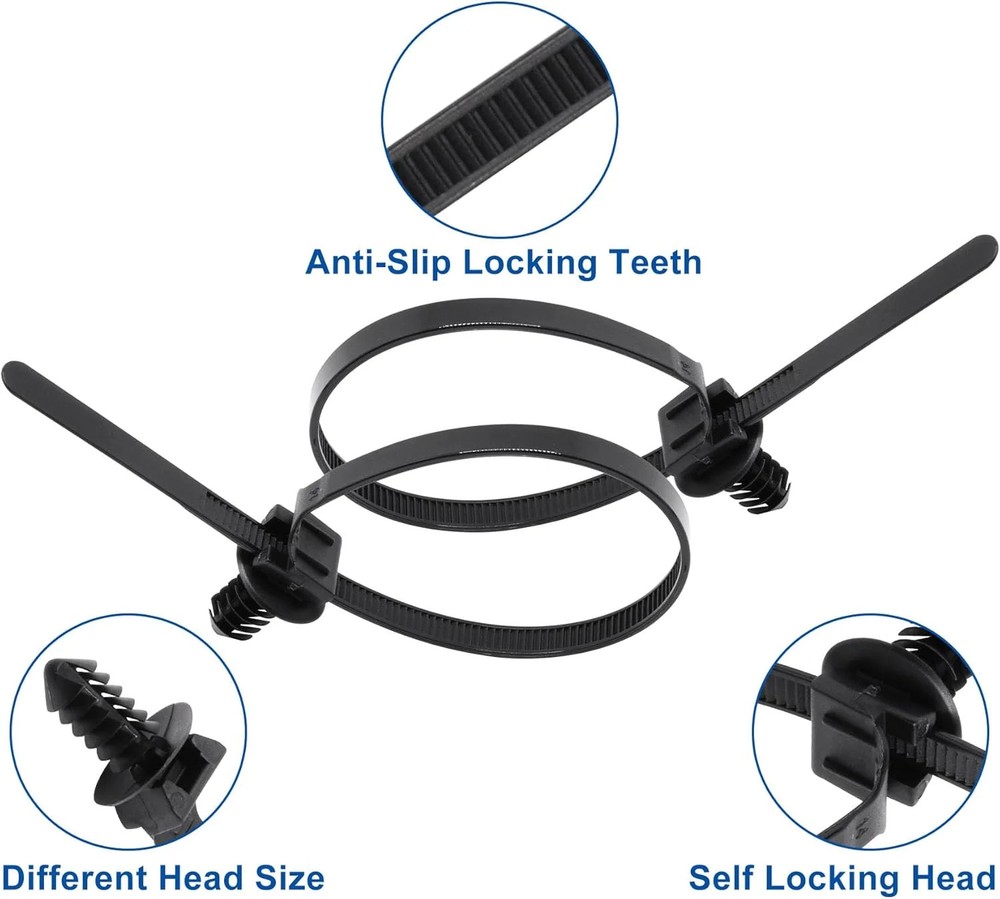 60pcs Zip Ties Assorted Sizes, 6 Popular Size Push Mount Cable Ties Universal Ny
