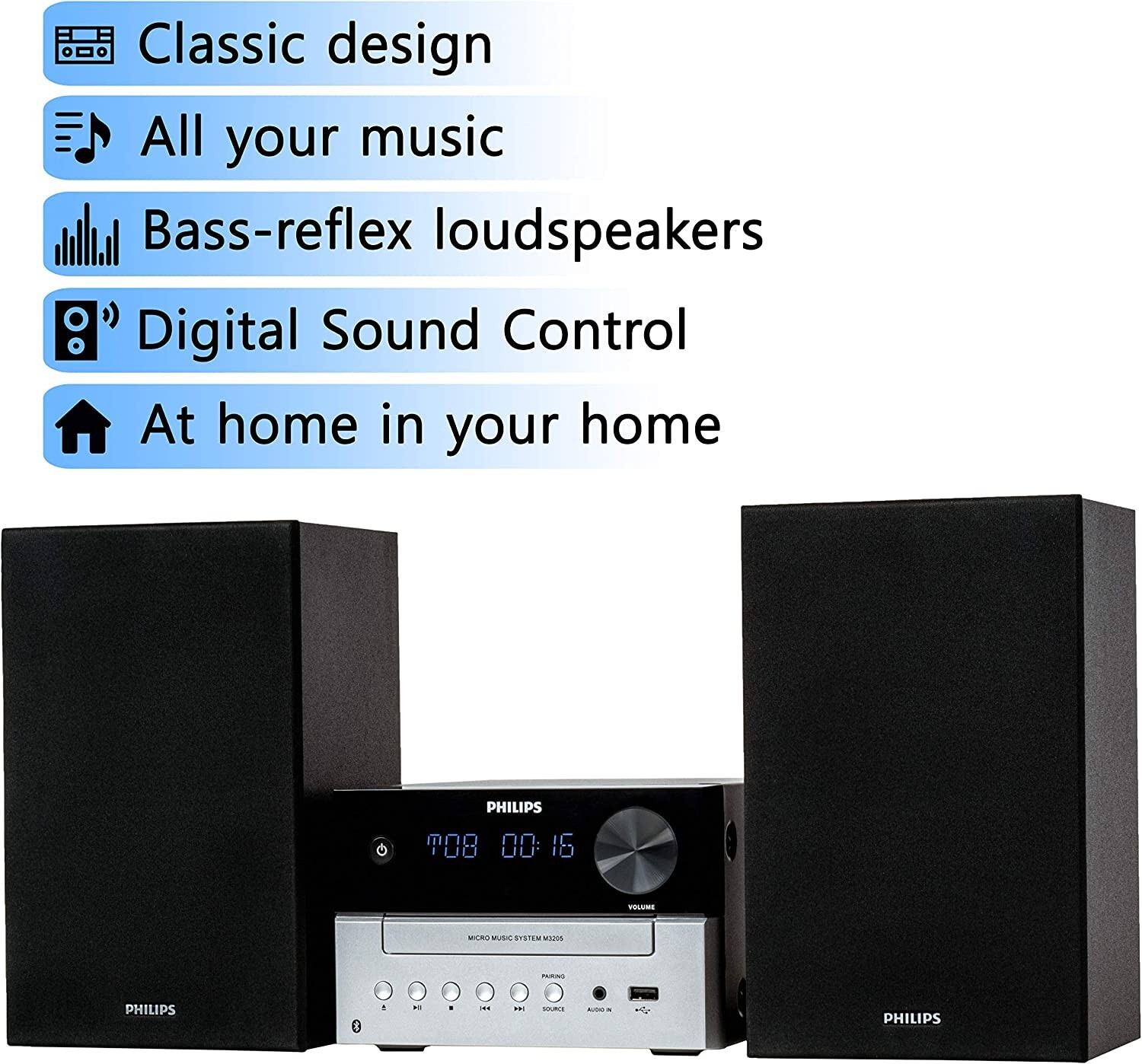 Philips Bluetooth Stereo System for Home with CD Player. MP3. USB. FM Radio