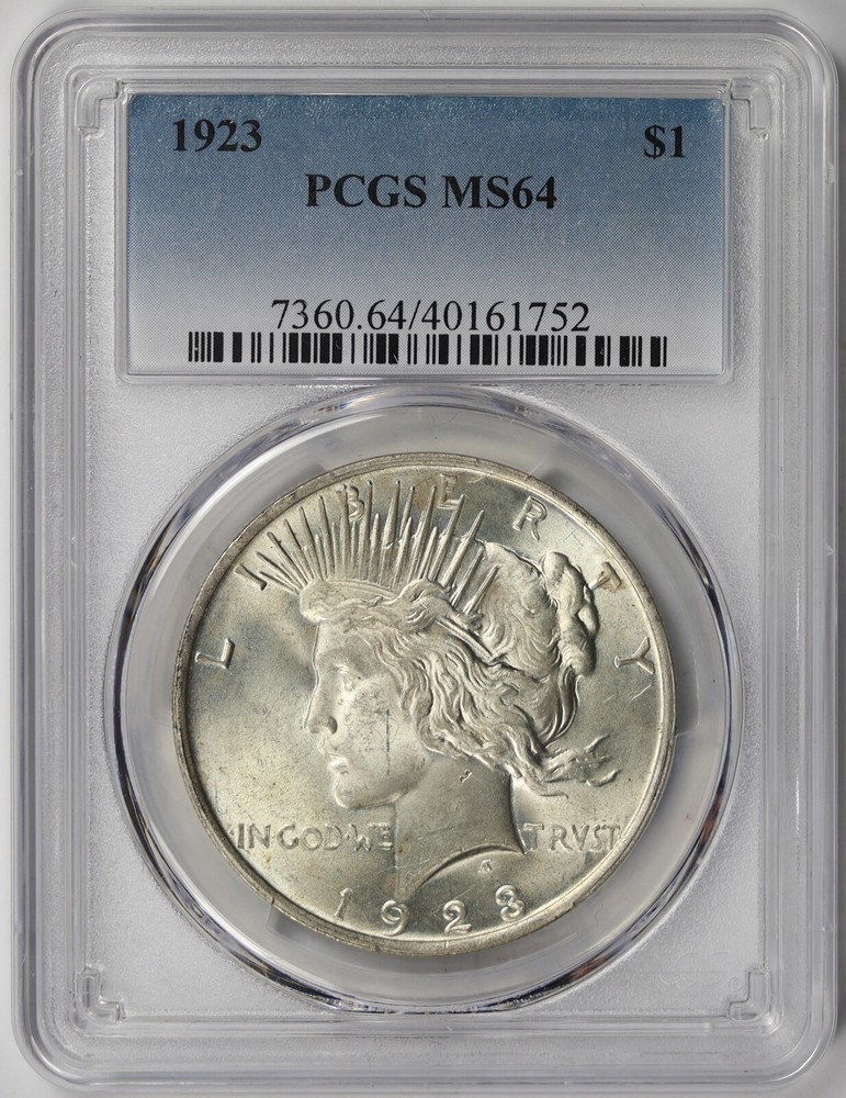 1923 Peace Dollar Silver $1 MS 64 PCGS