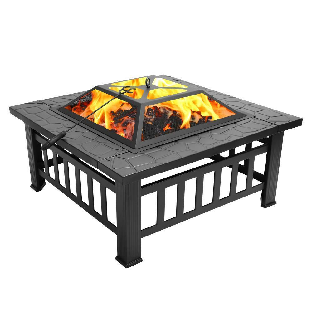 32" Outdoor Metal Fire Pit Backyard Patio Garden Square Stove FirePit Wood Heat